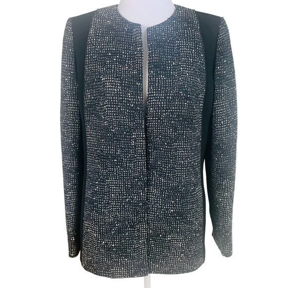 Lafayette 148 NY Size 6 Women's Open Front Jacket Blazer Black White Tweed - Picture 1 of 8